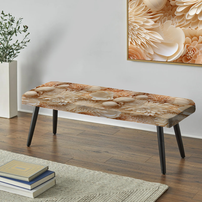 Seashell Lace Tropical Pattern - Tropical Upholstered Black Bench
