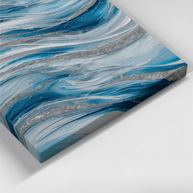 Abstrait paysage 32, art mural bleu sur toile, H 30 po x l 20 po