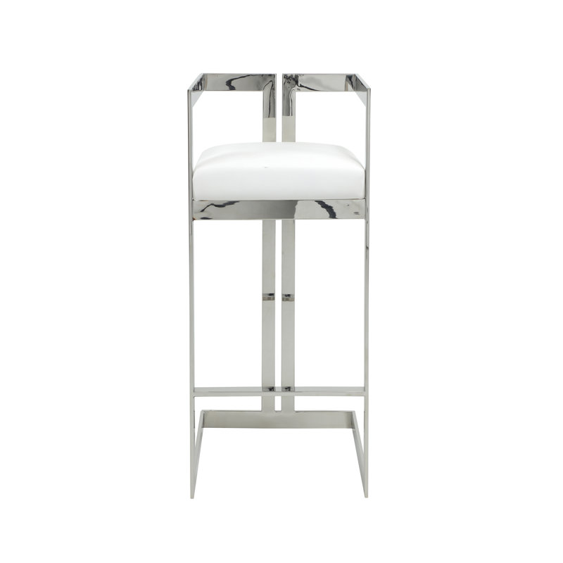 Tabouret de bar avec repose-pieds Kenzie, Argent argent, Simili cuir blanc, Tabouret de bar (siège d'une hauteur de 29,5 po)