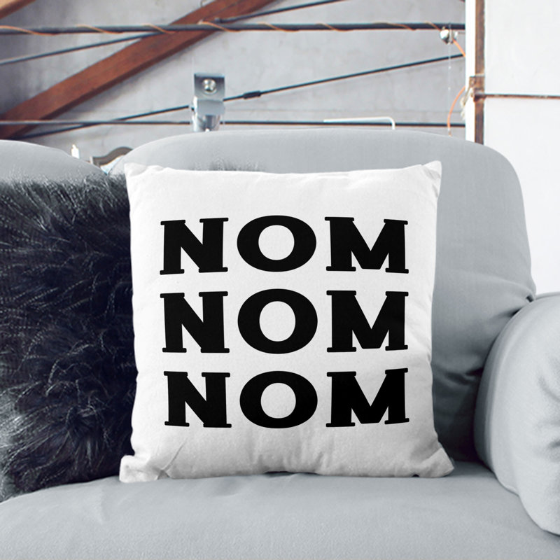 Nom Nom Nom Square Throw Cushion, 55cm H x 55cm W x 20cm D, Black