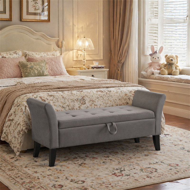 Banc de lit 51,5 po avec rangement en velours gris, Gris