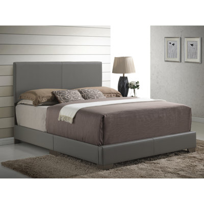 Lit gris confortable pour la chambre à coucher - Construction, rembourrage en mousse, revêtement en similicuir pour un rembourrage confortable