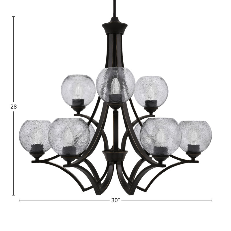 Lustre 9 lumières Zilo avec verre à bulles de 5,75 po Zilo, Gris foncé, Gris fumée