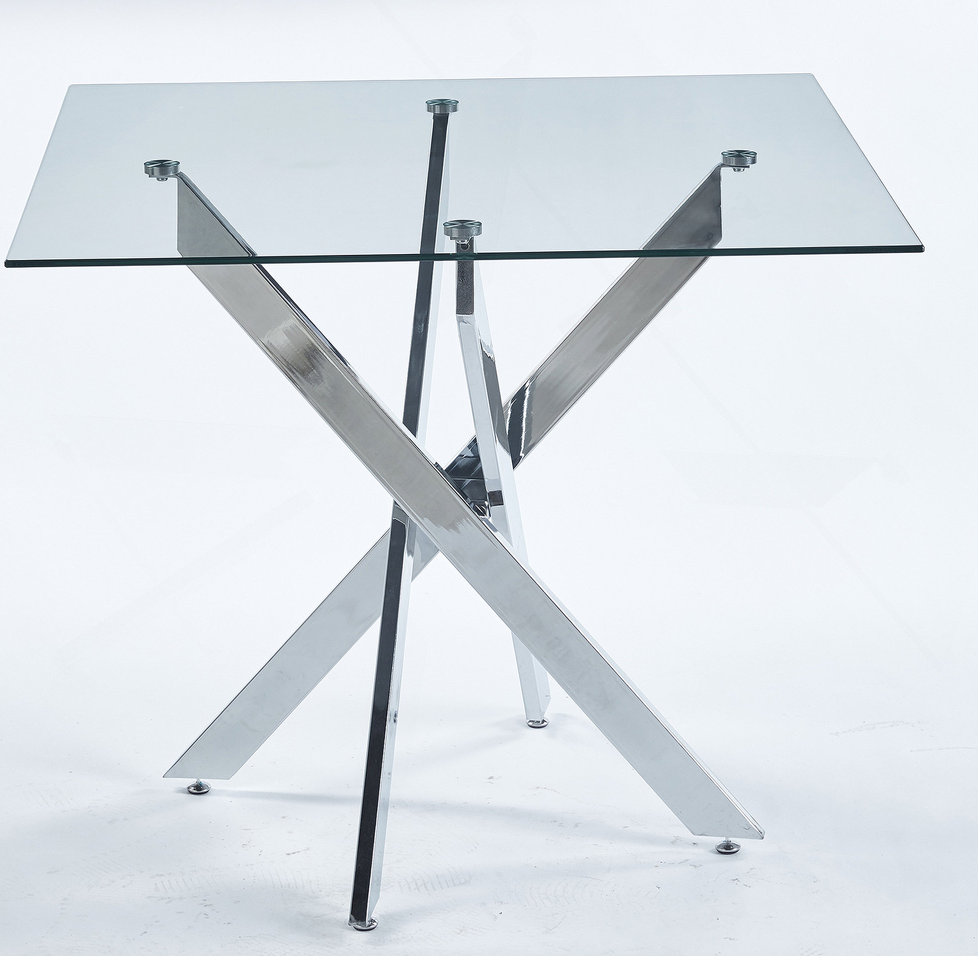 Wrought Studio Dining Table With Cross Metal Leg And Tempered Glass ...