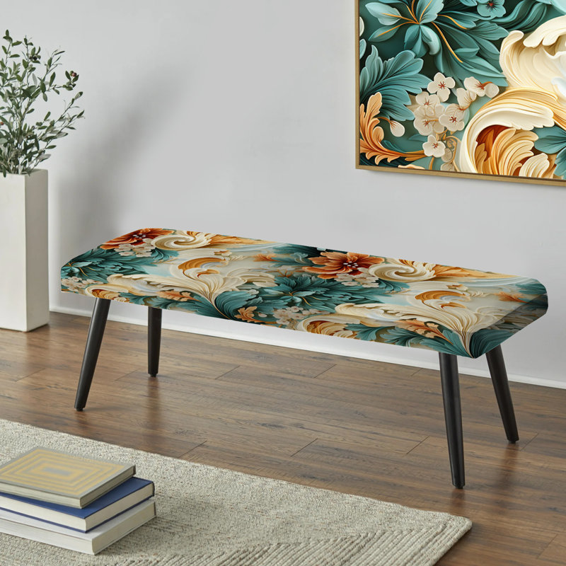 Banc rayé noir rembourré, Rustic Paisley Gold Turquoise Gardens I