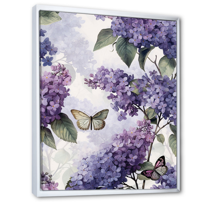 Fleurs mauves lilas mauves sur toile, Toile blanche, H 40 po x l 30 po x P 1,5 po