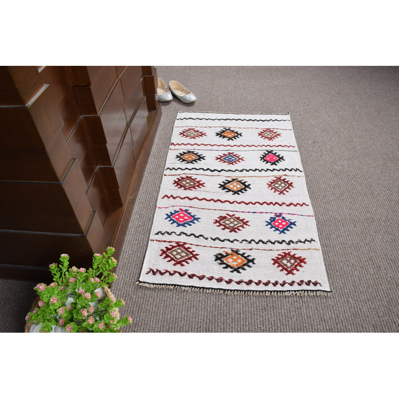 Tapis turc Oushak tissé à la main avec chanvre blanc et motifs à tissage plat complexes
