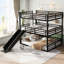 Metal Triple Bunk Bed Full Over Full, Black Shade, Slide Feature, Heavy - Duty, Noise Reducing, Guardrails Bed, For Fun Packed Adventures, Reduced, Guests-1659240511