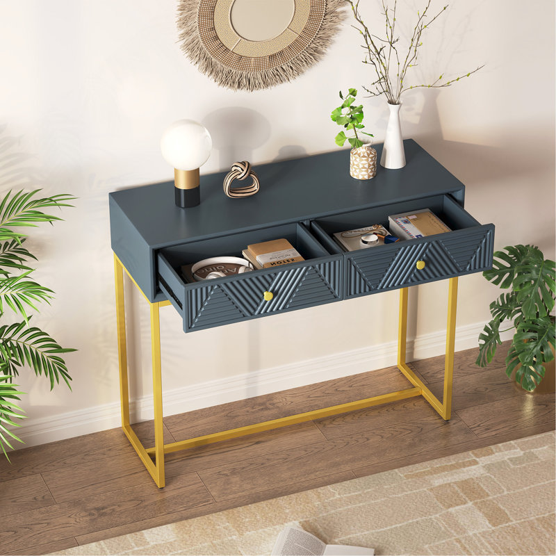 Console Table Two Drawers, Gray