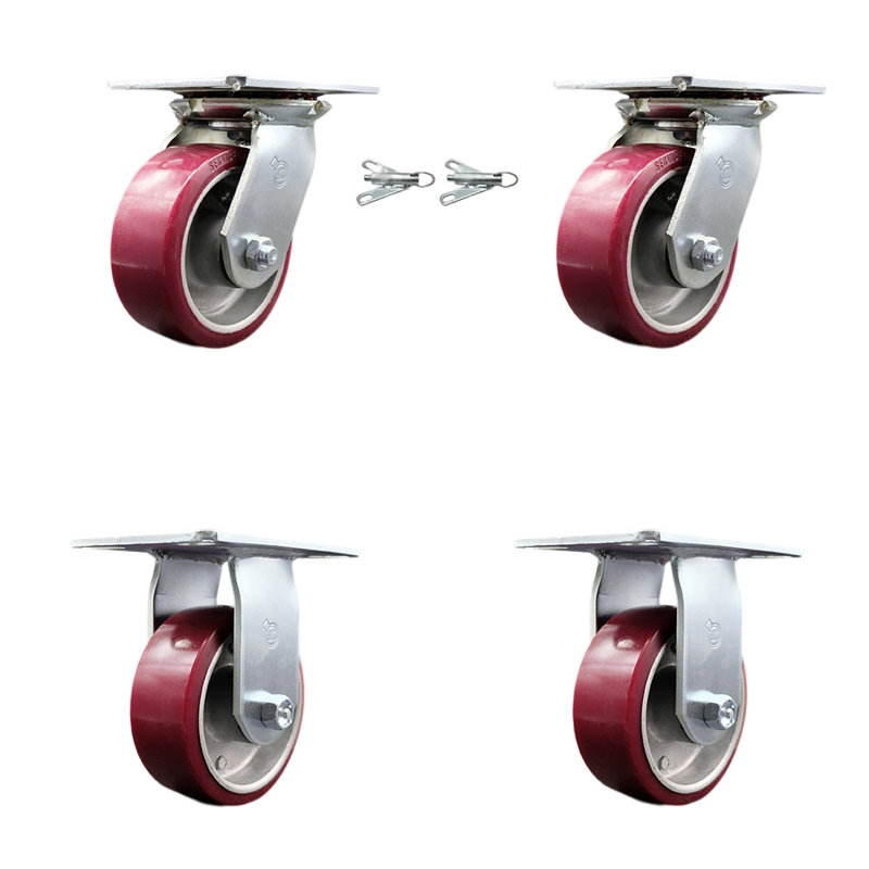 Ensemble de roulettes 4 pièces en polyuréthane sur aluminium