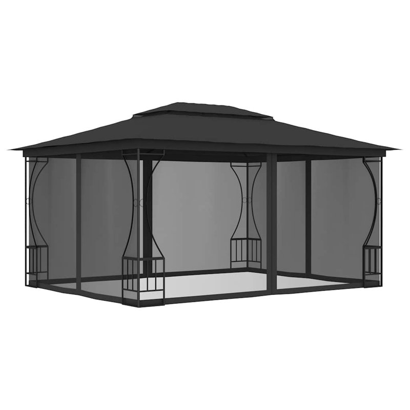 9.8 Ft. W x 13.1 Ft. D Steel Party Tent Gazebo Sunshade with Nets, Anthracite, Anthracite
