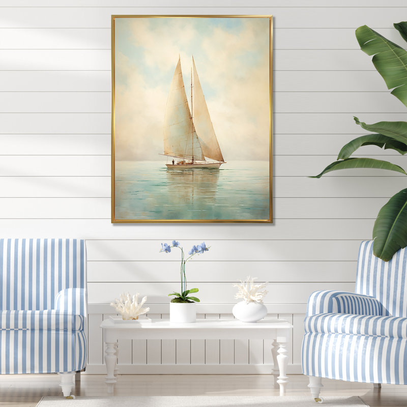 Voilier «Whispering Breezes II» - Bateau à voile, art mural, H 32 po x l 24 po, Reproduction avec cadre flottant, Gold