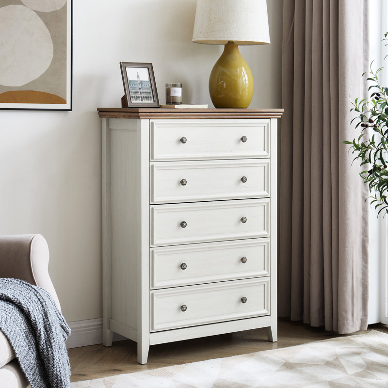 Commode 5 tiroirs beige pour économiser de l'espace