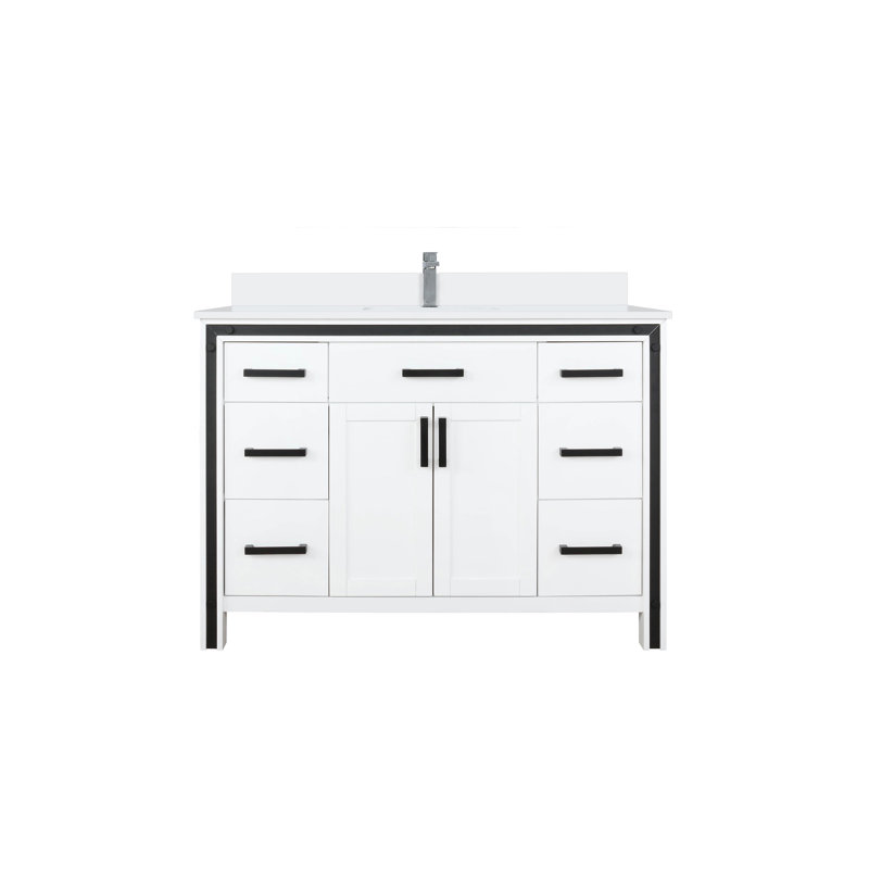 Ensemble de meuble-lavabo simple l 48 po x P 22 po avec plateau blanc et robinet chromé Ziva, Blanc, Quartz blanc