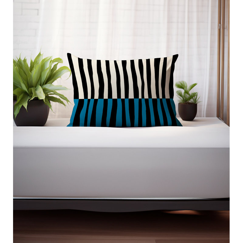 Coussin décoratif réversible Humphrey, Turquoise / Blanc cassé, H 14 po x l 20 po
