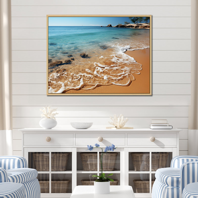 Ombres de rivage sur une belle plage I, H 30 po x l 40 po x P 1,5 po, Cadre naturel flottant