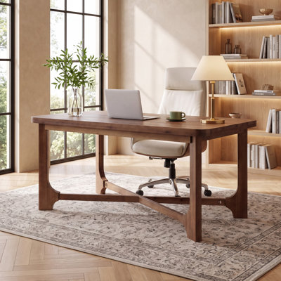63" Solid Wood Executive Desk, Office Computer Table X-Shaped Legsfor Home Office, Meeting Room