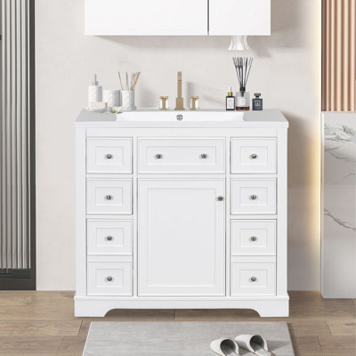 Meuble-lavabo sur pied simple 36 po avec plateau en résine Kendee