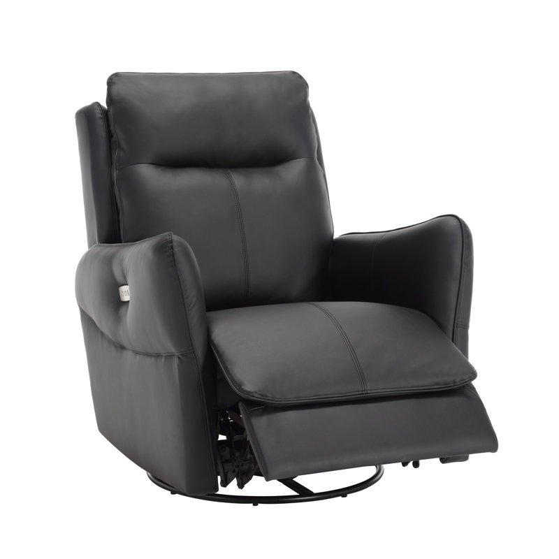 270° Swivel Power Recliner Nursery Rocker Glider Chairs,PU Leather, Black