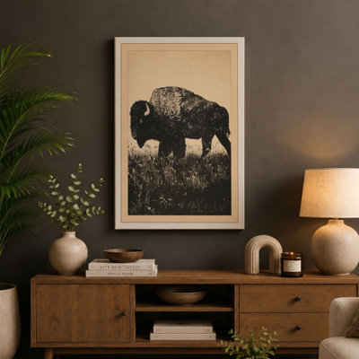Bison Silhouette Rustic - Wrapped Canvas