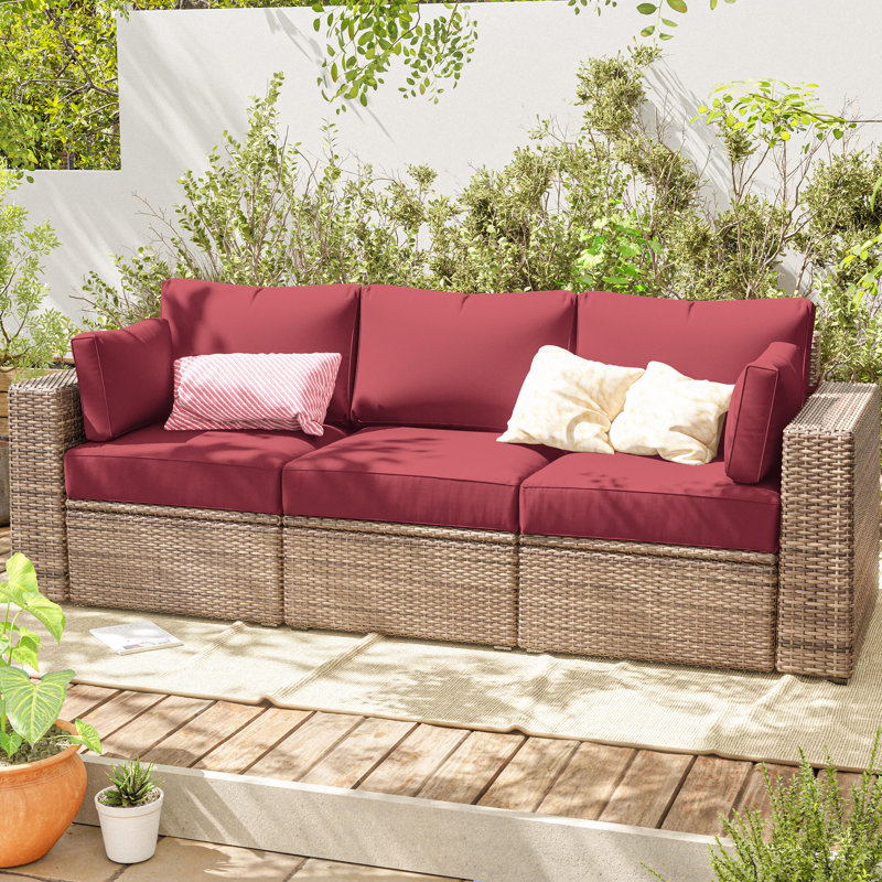 Outdoor 4" Thick Replacement Cushion Set Seat/Back Cushion (Set Of 3 Seats , 3 Backs , 2 Short Backs), Fuchsia Red