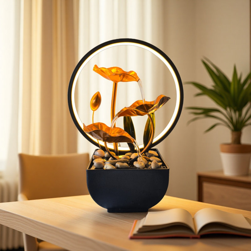 Fontaine de bureau Golden Lotus avec halo