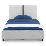 Delta Children Upholstered Twin Size Bed With Headboard, Premium Wood Slat Support, No Box Spring Needed, Easy Assembly, Stripe