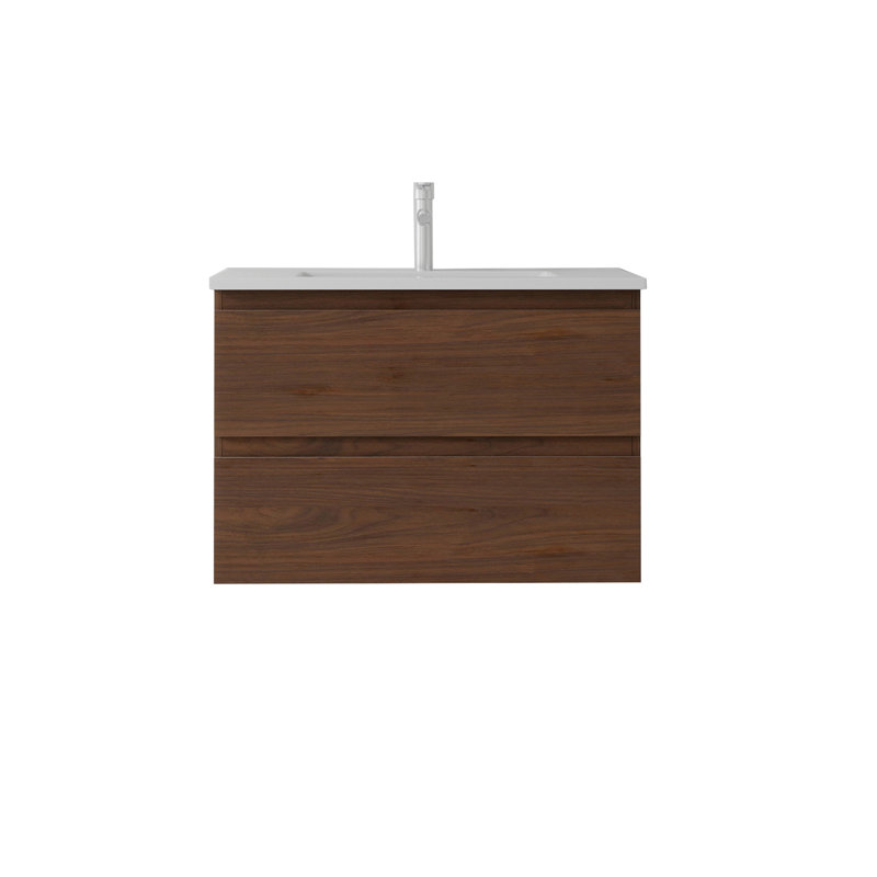 Meuble-lavabo flottant 24 po avec lavabo, porte à fermeture en douceur, lavabo en céramique, contreplaqué, Brown, 24" W