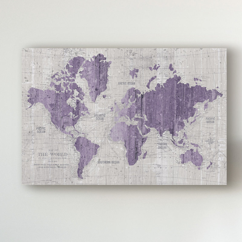 «Old World Map Purple Gray» par Wild Apple Portfolio - impression sur toile, H 12 po x l 19 po x P 2 po