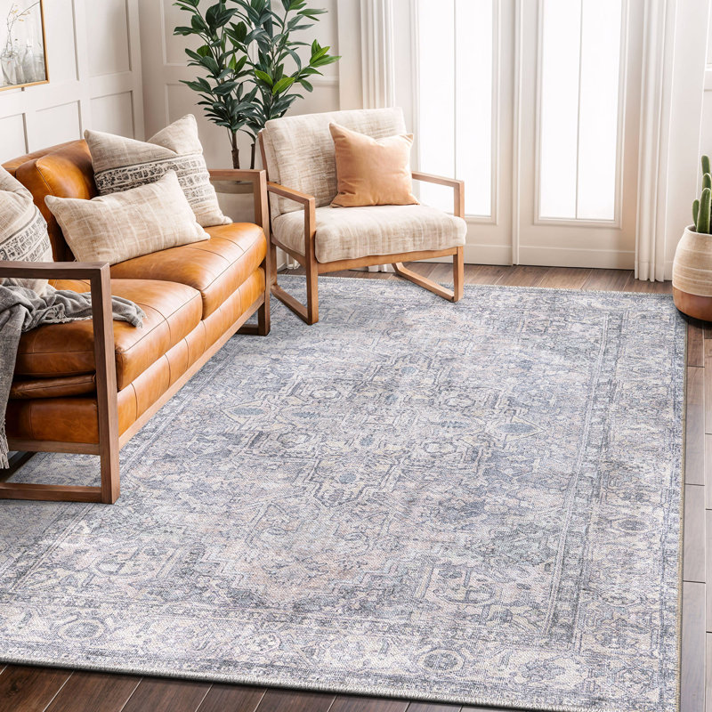 Tapis bleu / ivoire Kromer Medallion, Rectangle 5 pi x 7 pi