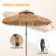 Parasol de patio à énergie solaire 9 pi - 32 lumières DEL intégrées, autonomie de 6 à 7 heures, conception de chaume tropical, cadre en acier antirouille, réglage de l'inclinaison, parfait pour le bar Tiki, la plage, la cour