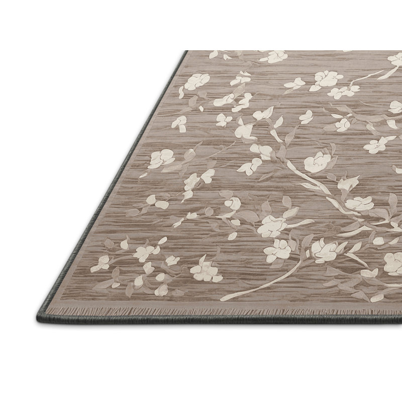 Tapis gris soyeux et moelleux, Rond 7 pi