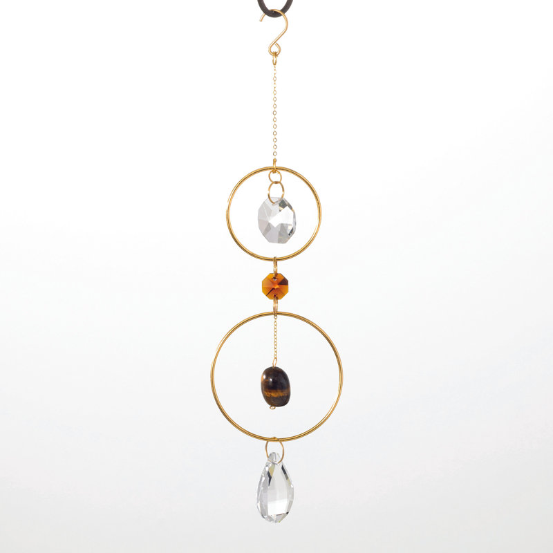 Cristal orange et rocher Suncatcher, Blanc / orange / or