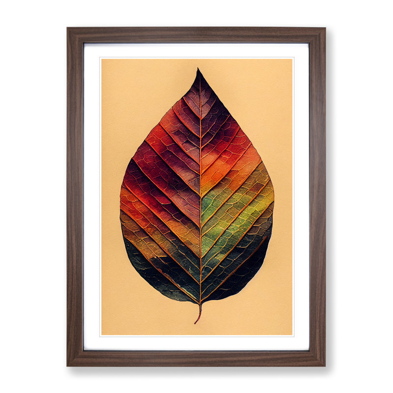 Leaf Painted - Single Picture Frame Painting, 64cm H x 46cm W x 2cm D, Walnut
