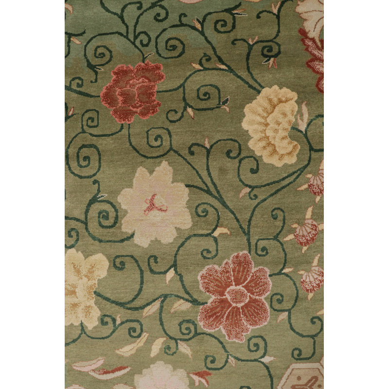 One-of-a-Kind No Wool Area Rug in Green, Rectangle 9'8" x 14'1"