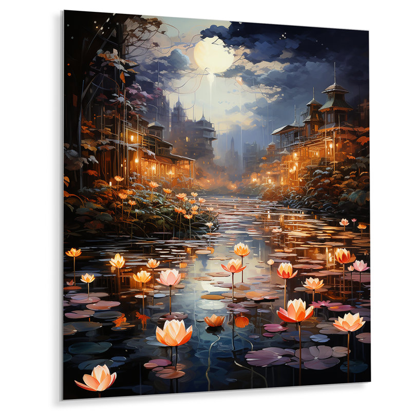 «China Art Lotus Lantern I», impressions murales florales en métal, H 20 po x l 12 po x P 1 po