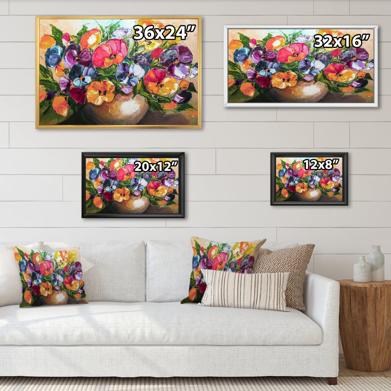 Fleurs et fruits impressionnisme - reproduction de cadre flottant sur toile, H 16 po x l 32 po x P 1 po, Cadre flottant noir