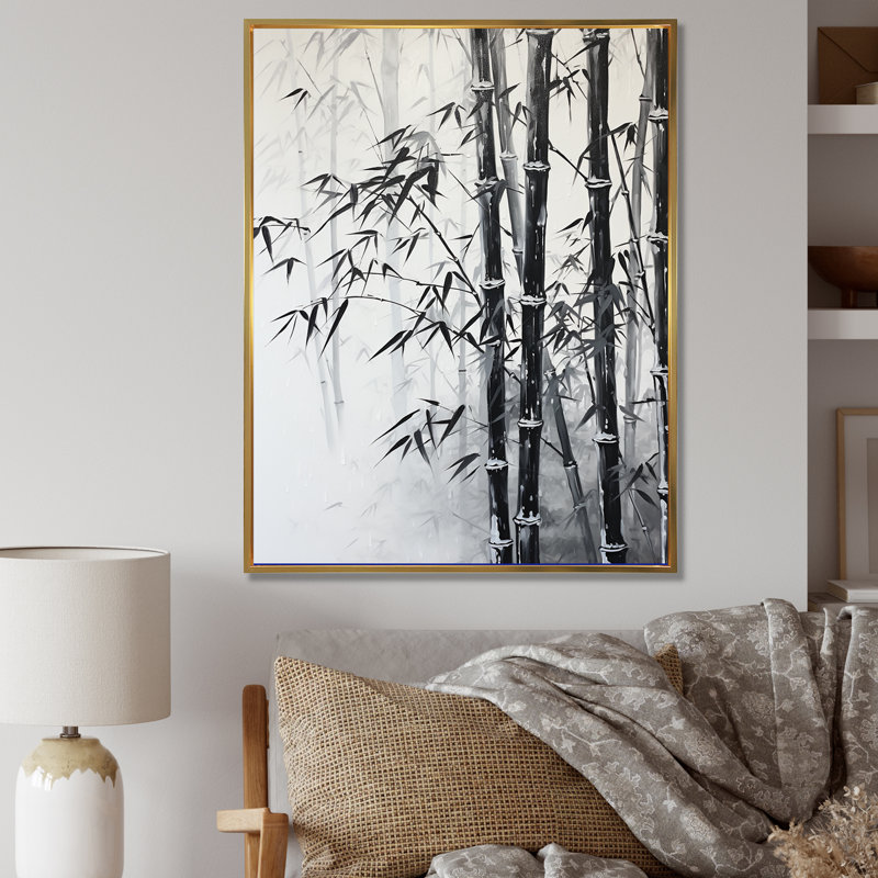 «Black and White Wild Bamboo I», reproduction sur toile_106632, H 44 po x l 34 po x P 1,5 po, Cadre flottant doré