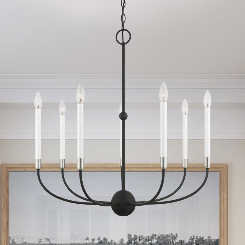 Lustre traditionnel à 5 lumières de style bougie Balmers, H 30 po x l 28 po x P 28 po, Noir mat, 7