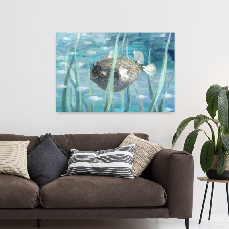 Art mural Pufferfish in Seagrass, 32" H x 48" W