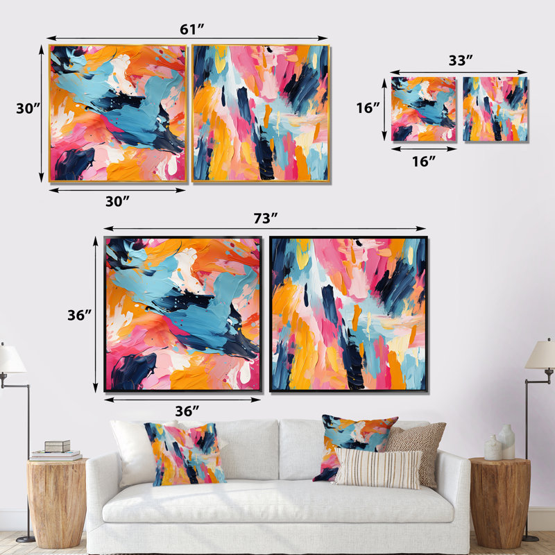 Daejia - ensemble de 2 impressions sur toile abstraites, Toile tendue, H 16 po x l 33 po x P 1 po