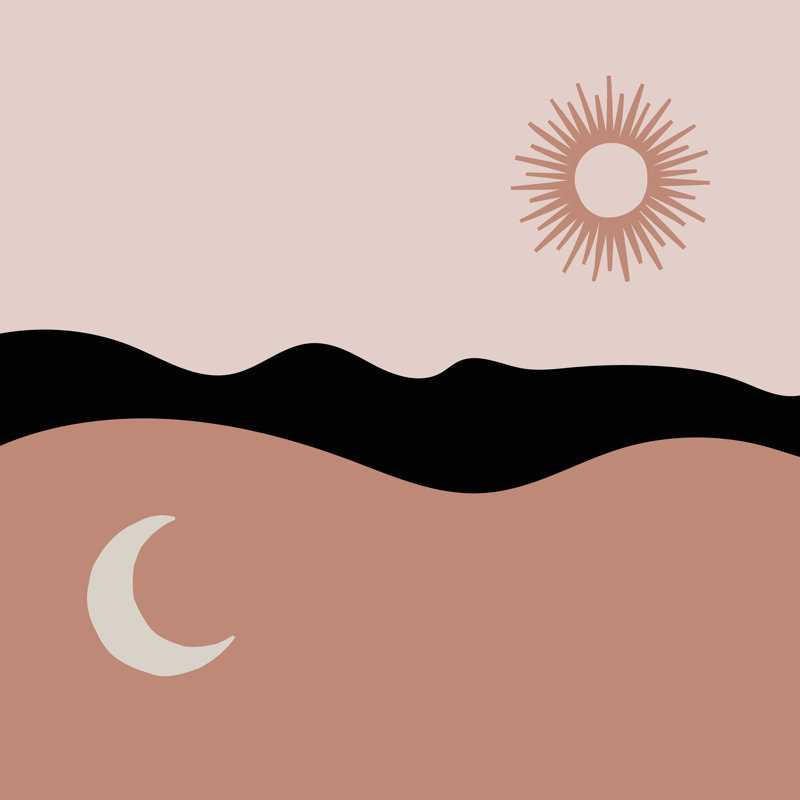 Le soleil et la lune, H 12 po x l 12 po