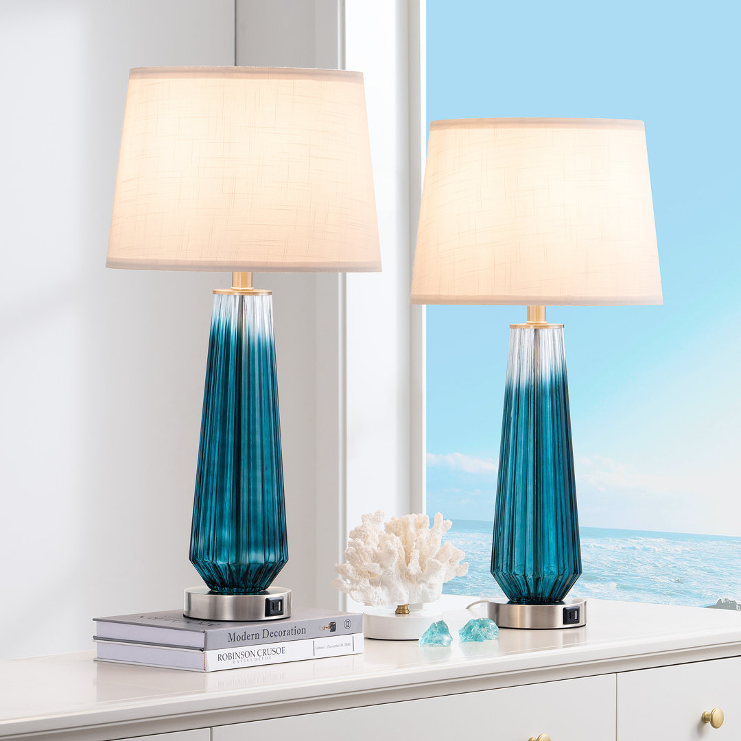 25.2" Gradient Blue Touch Control Table Lamp with USB and Bulb Included (Set of 2) Wrought Studio™
