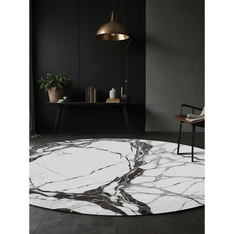 Machine Washable Gray Area Rug, Round 8'