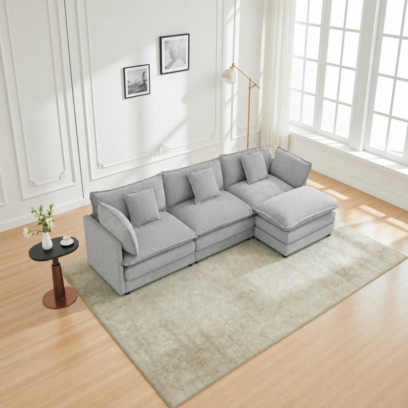 Shamill 120'' Wide Chenille Cloud Sofa with Ottoman in Beige