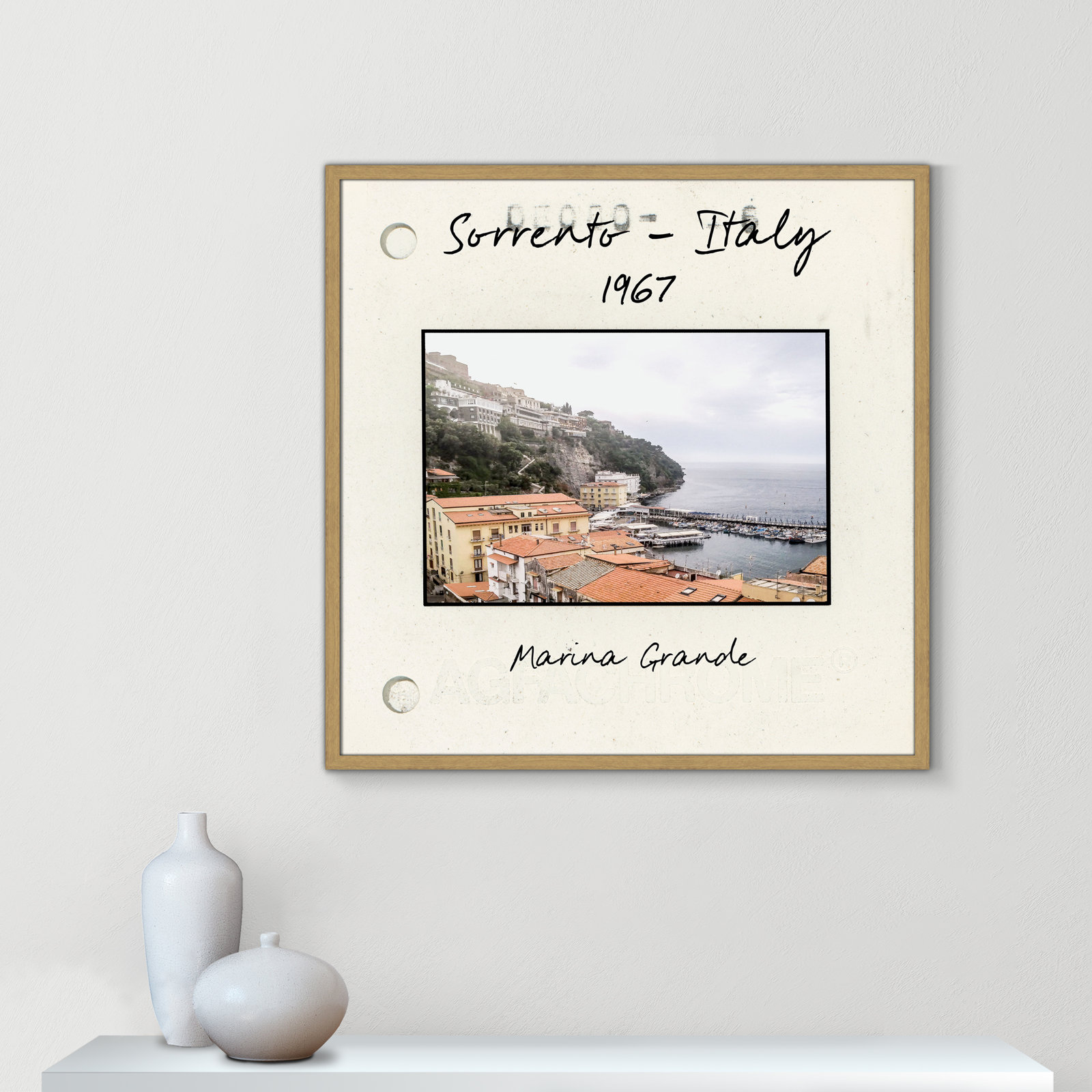 Travel Slide Collection "Sorrento, Italy" Print, Natural Single Picture Framed Paper, 32" H x 32" W x 0.75" D