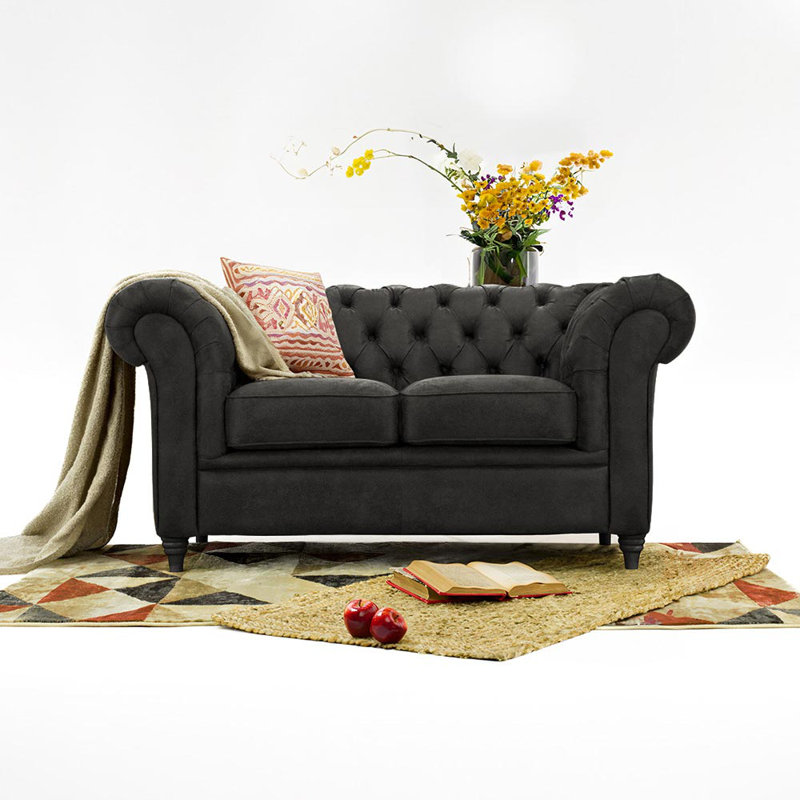 Littlehampton 3 Seater Faux Leather Chesterfield Sofa, Black, 30.7" H x 55.1" W x 30.7" D