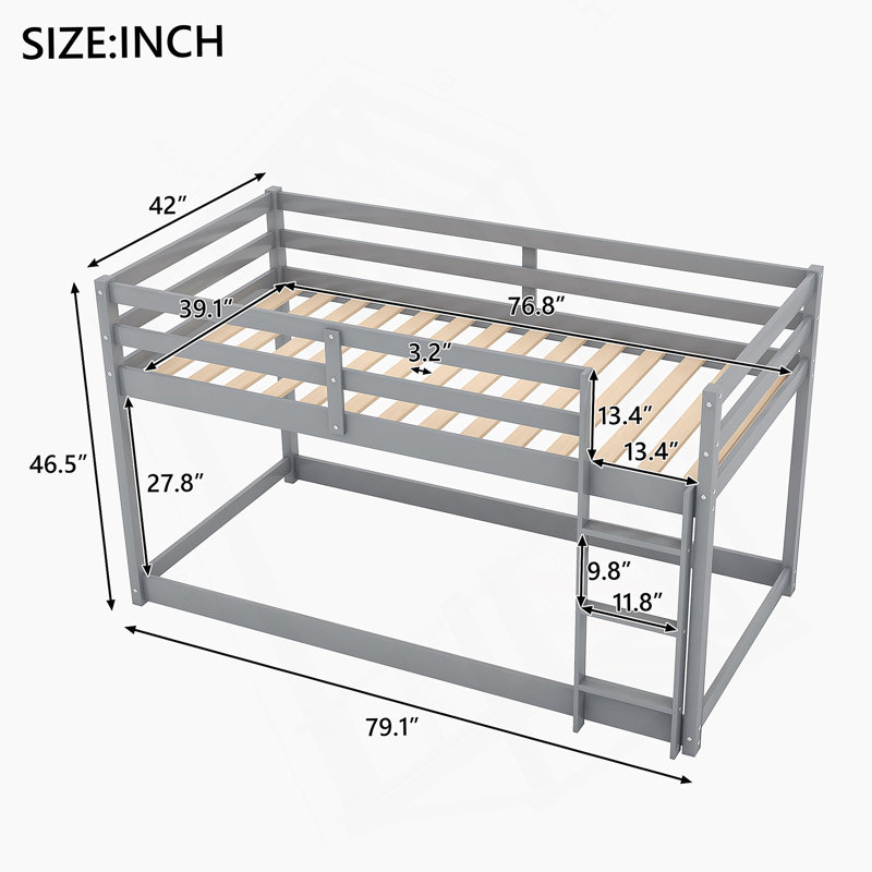 Lit superposé au-dessus d'un plancher avec échelle, Gris