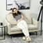 2 Seater Sofa, Upholstered Loveseat with Button Tufted, Cream-525953674