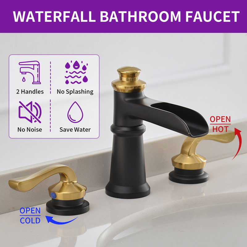 8-Inch Black and Gold Waterfall Widespread Bathroom Faucet